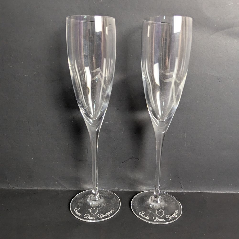 Dom Perignon crystal champagne flutes set of 2 etched logo